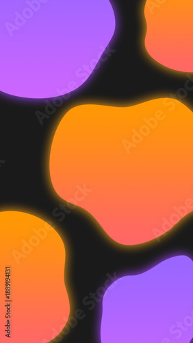 Orange and purple glowing amorphous shapes on black background. Abstract liquid energy, vertical wallpaper