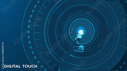 Abstract digital background with concentric circles and a robotic figure