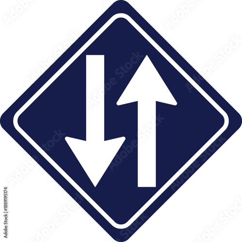 Schilderij op canvas Two way road sign vector in blue and white