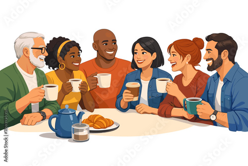 Diverse Group of Friends Enjoying Coffee Together