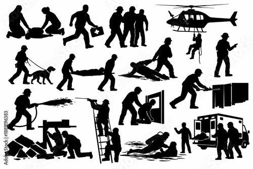 Emergency Rescue and Disaster Response Silhouettes