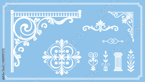 Ornate wrought iron decorative elements and borders, elegant vintage metal , classic ornamental frames and dividers, vector design