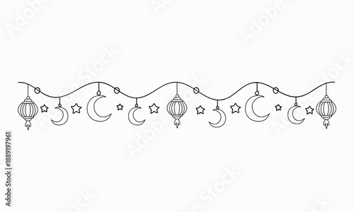 Celestial garland with stars and moons isolated on white background, Vector