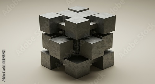 Gray concrete puzzle blocks stacked together  industrial structure