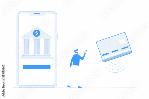 Mobile banking and contactless payment illustration with a credit card