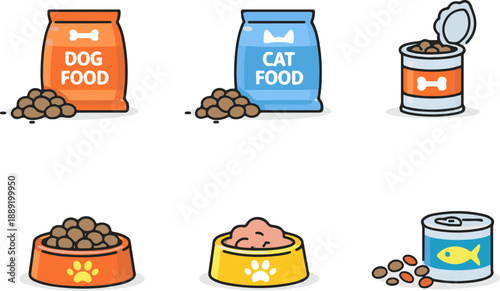 Dog and Cat Pet Food Icons Vector