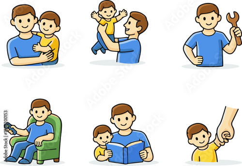 Father and Son Relationship Icons Vector