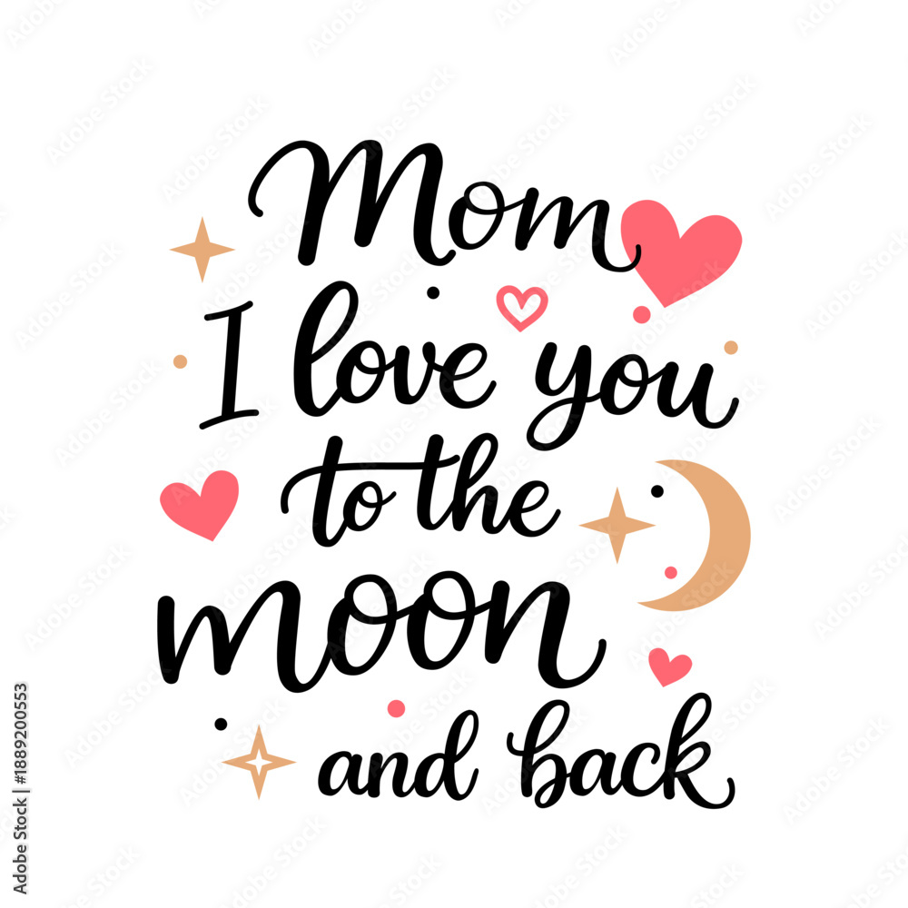 Fototapeta premium Mother's Day card. Declaration of love. Handwritten printable font. Flat vector illustration, isolated.