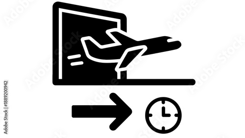 Wallpaper Mural A black and white icon of a person stepping out of a laptop screen towards a clock Torontodigital.ca