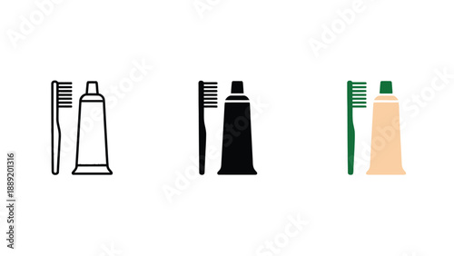 A set of colorful toothbrush and toothpaste icons for oral care and hygiene