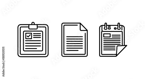 Business Document Icons: Organized Paperwork, Checklists, and Reports for Efficient Office Management