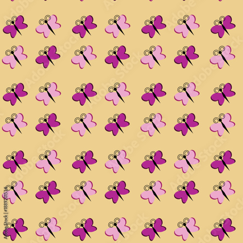 pattern con farfalline rosa su sfondo arancio chiaro