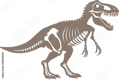 Tyrannosaurus skeleton silhouette, dinosaur fossil vector, Silhouette of a Tyrannosaurus dinosaur skeleton. vector graphic illustration