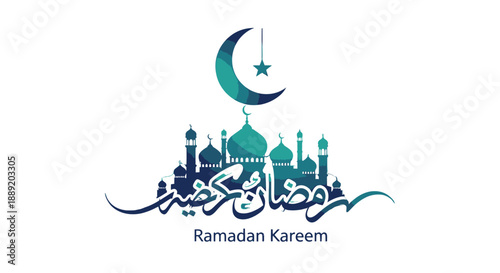 Ramadan Kareem Arabic Calligraphy Greeting Card Design.