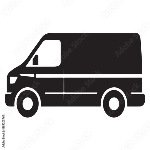 Black silhouette of panel van or delivery truck on transparent background vehicle icon for transportation logistics and cargo services modern simple graphic.
