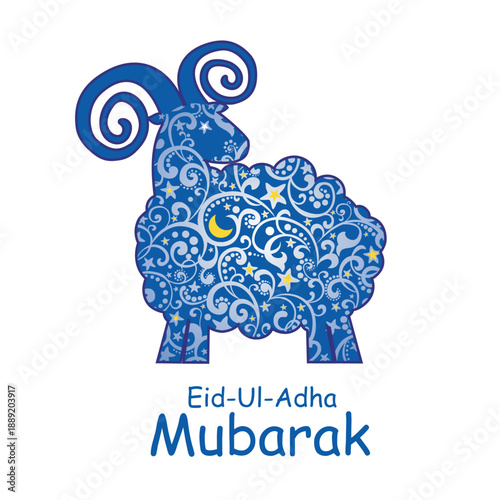Greeting card template for Muslim Community Festival of sacrifice Eid-Ul-Adha with sheep. Islamic celebration greeting card. Vector Illustration