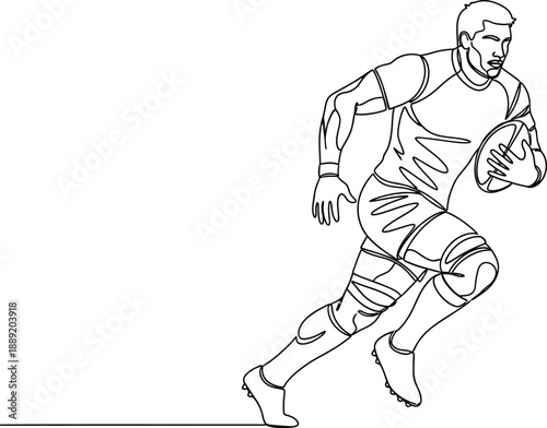 Dynamic male rugby player in motion holding the ball during a intense match