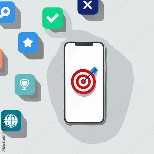 Free Download Smartphone displaying a target icon surrounded by colorful app icons - GFXLoad
