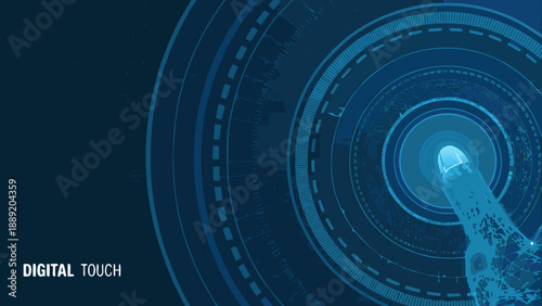 Abstract digital tunnel with glowing light and concentric circles