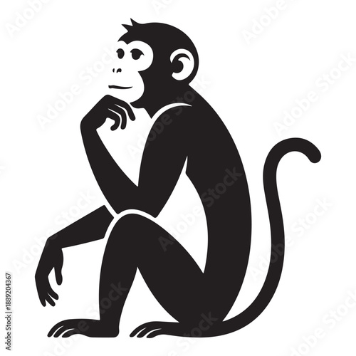 Monkey thinking silhouette representing intelligence primate evolution curiosity jungle animal clever creature smart mammal profile wildlife nature contemplation chimpanzee wisdom ape drawing