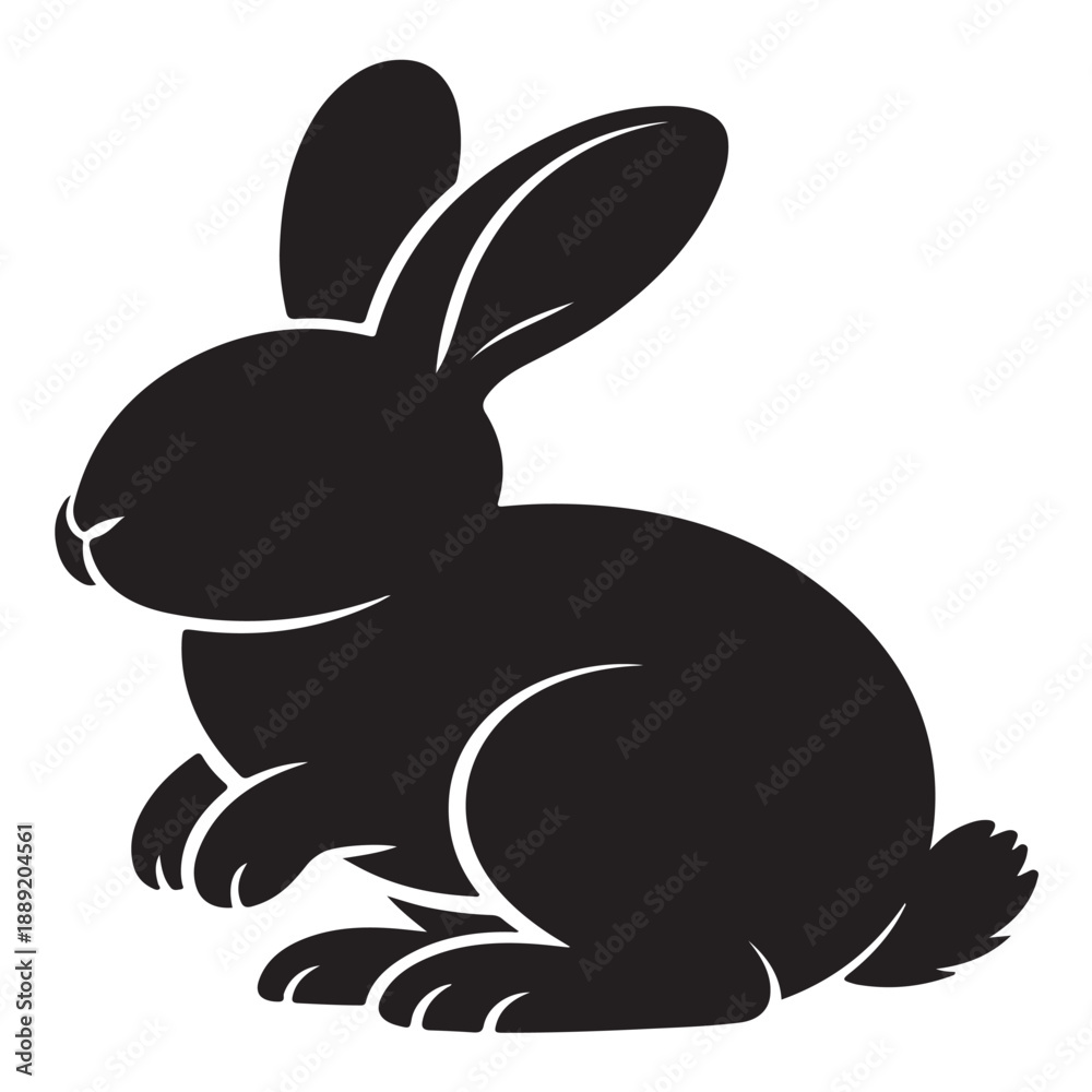 Obraz premium Silhouette of a cute fluffy rabbit sitting peacefully, representing Easter and spring, isolated on a transparent background, charming and simple illustration