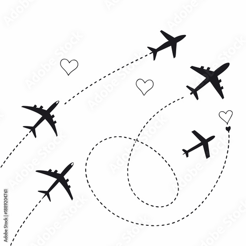 Vector set of airplane icons and silhouettes for travel and aviation design