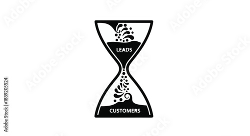 Hourglass illustration with leads turning into customers