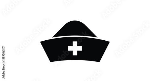 A simple black silhouette of a nurse s cap with a white cross
