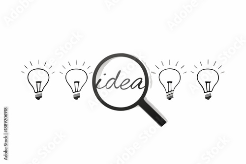 Searching for ideas lightbulbs and a magnifying glass illustration