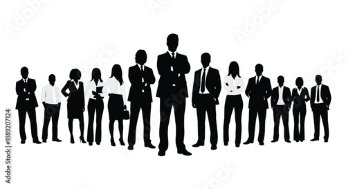 Silhouettes of business people standing in a row facing forward
