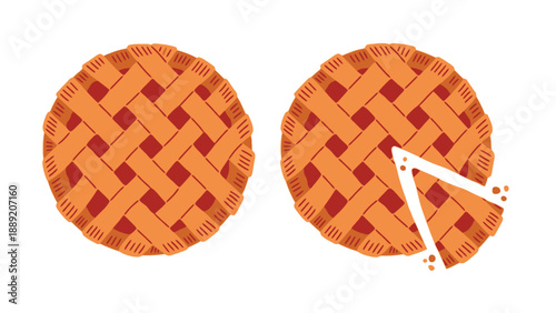 Two delicious looking pies with a slice cut out of one