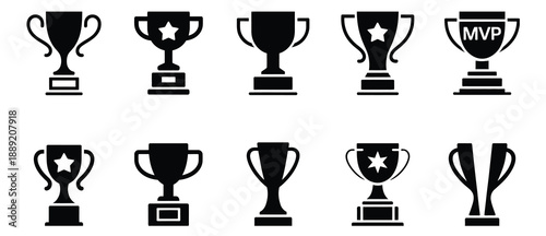 Trophy cup icon vector illustration, recognition and achievement award symbol, winner trophy design
