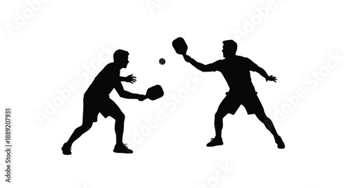 Silhouetted figures playing padel tennis showcasing a dynamic rally
