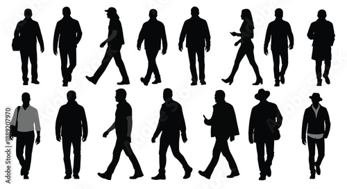 Diverse group of silhouetted people in various poses and clothing