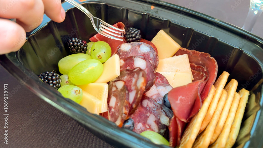 Αυτοκόλλητο Charcuterie indulgence with juicy green grapes, savory cured meats, and crackers