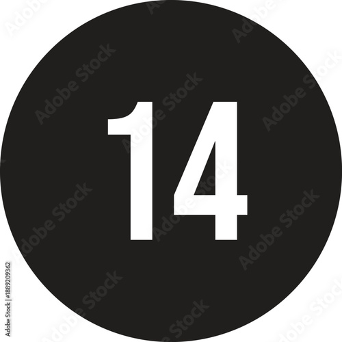 14 calendar number icon vector black round circle with white text