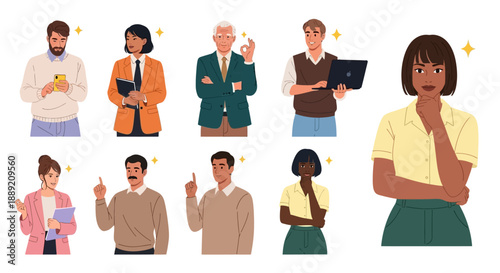 Diverse people interacting with digital devices and each other in a modern setting illustration