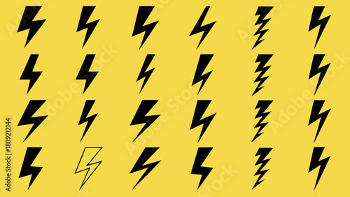 A repeating pattern of black lightning bolts against a bright yellow background