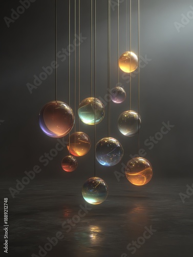 Wallpaper Mural Ethereal Glowing Orbs Suspended in Reflective Darkness Torontodigital.ca