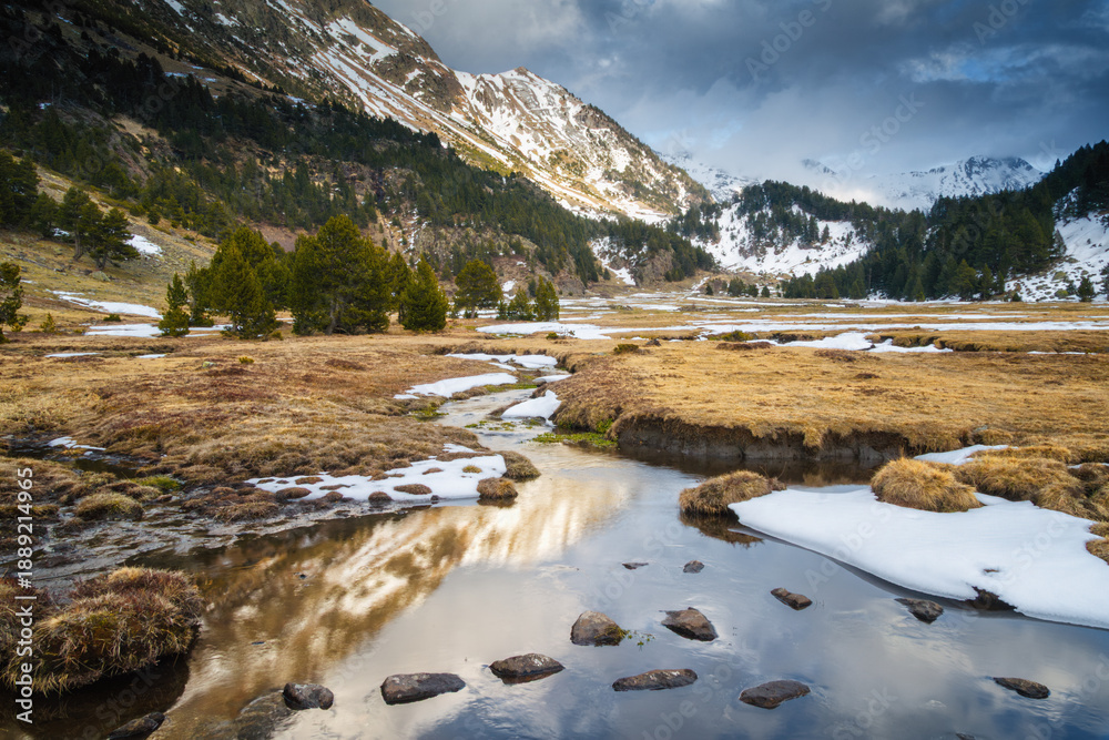 Obraz premium Mountain stream in Benasque Valley, Pyrenees, High Aragon, Spain.