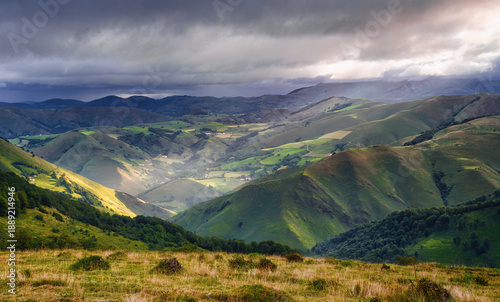 Panoramic views from the Azpegi Pass in the Navarrese Pyrenees.