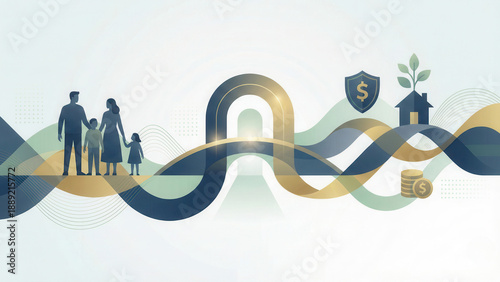 Life insurance beneficiary illustration family planning financial security digital art modern design informative concept