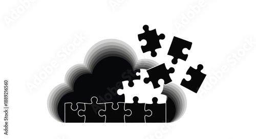 Jigsaw puzzle pieces coming together to form a cloud