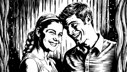 Very beautiful  CLOSE UP  lifestyle portrait of a young couple in their late twenties standing together at home, sharing relaxed smiles and natural chemistry, expressing modern love, freshness, and th