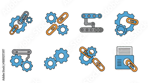 Interlocking Gears and Chain Links Icons