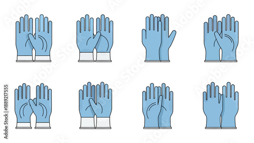 Set of Blue Household and Work Gloves Icons