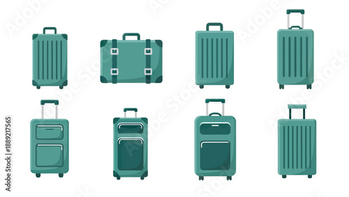 Collection of Teal Suitcases and Luggage, Travel Gear Icons