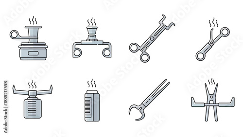 Set of Industrial Equipment Icons with Steam Effect