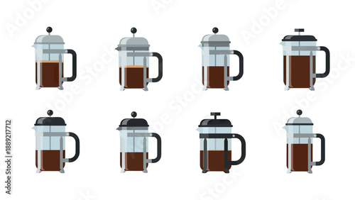 Collection of French Press Coffee Makers with Dark Brew