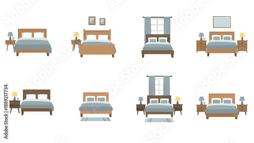 Modern Bedroom Furniture Set Collection Vector Illustration
